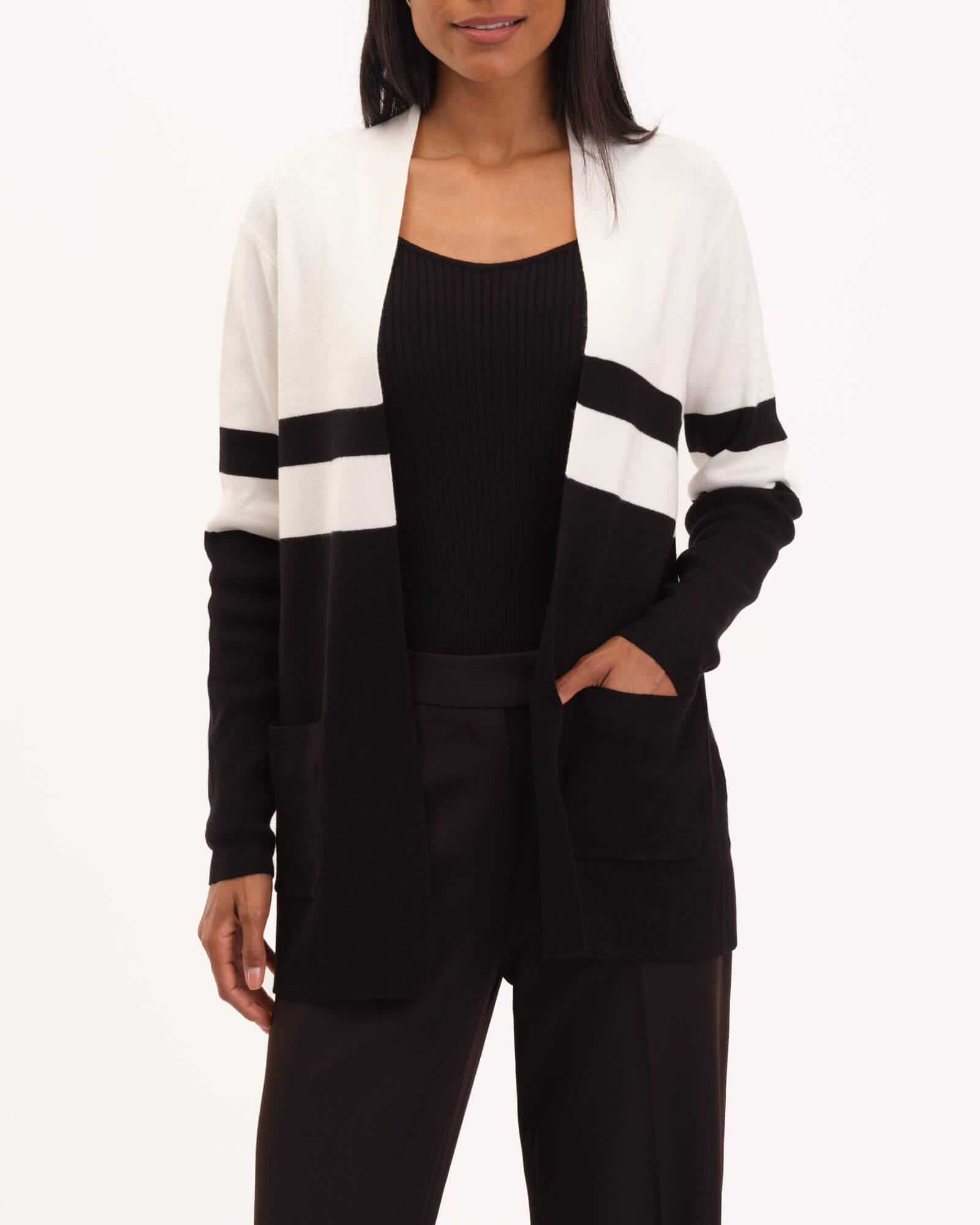 Soft Intarsia Open Front Cardigan | M Magaschoni