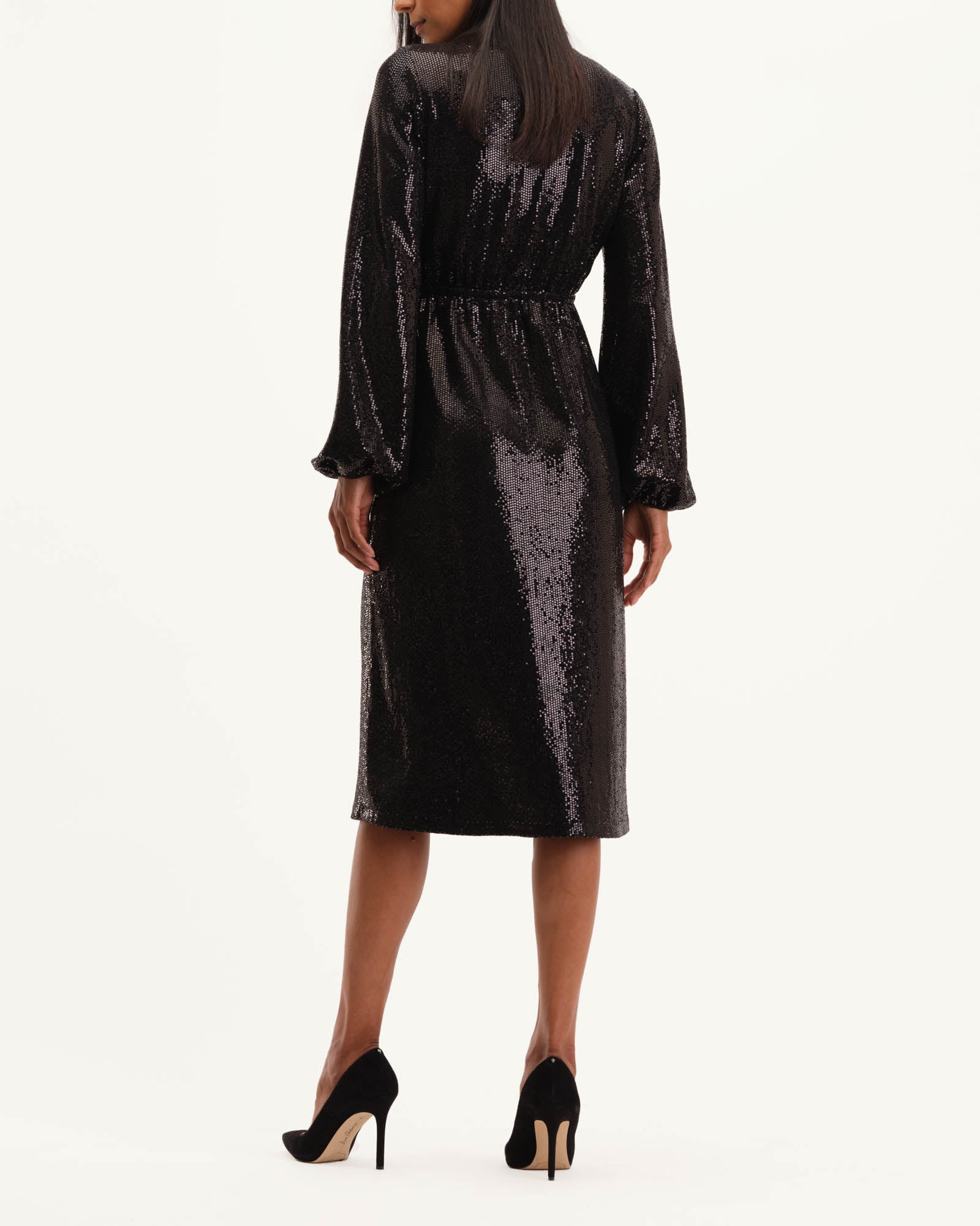 Sequined Faux Wrap Midi Dress | T Tahari | JANE + MERCER