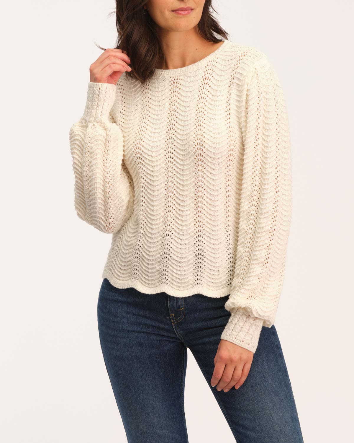 Shop Chelsea & Theodore Women's Puff Sleeve Ripple Pattern Sweater | JANE + MERCER