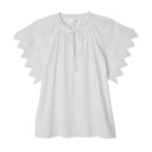 Embroidered Sleeve Tie Neck Top, Ivory | Chelsea & Theodore