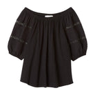 Lace Pleated Puff Sleeve Jersey Top, Black | Chelsea & Theodore