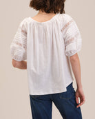 Lace Pleated Puff Sleeve Jersey Top, White | Chelsea & Theodore