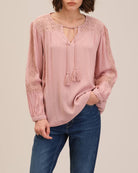 Long Puff Sleeve Crochet Lace Top, Mauve | Chelsea & Theodore