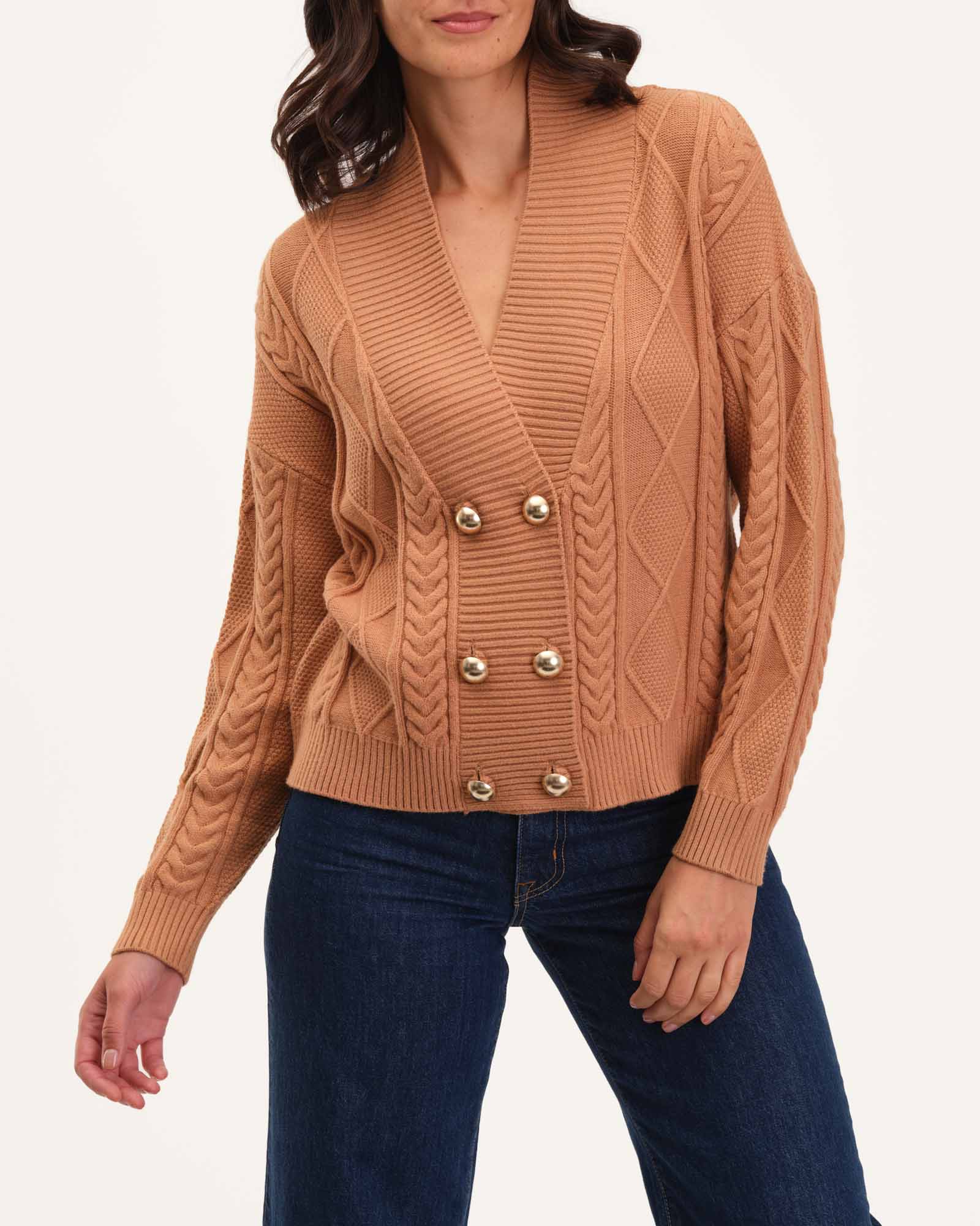 Novelty Stitch Button Front Cardigan, Vicuna | Chelsea & Theodore