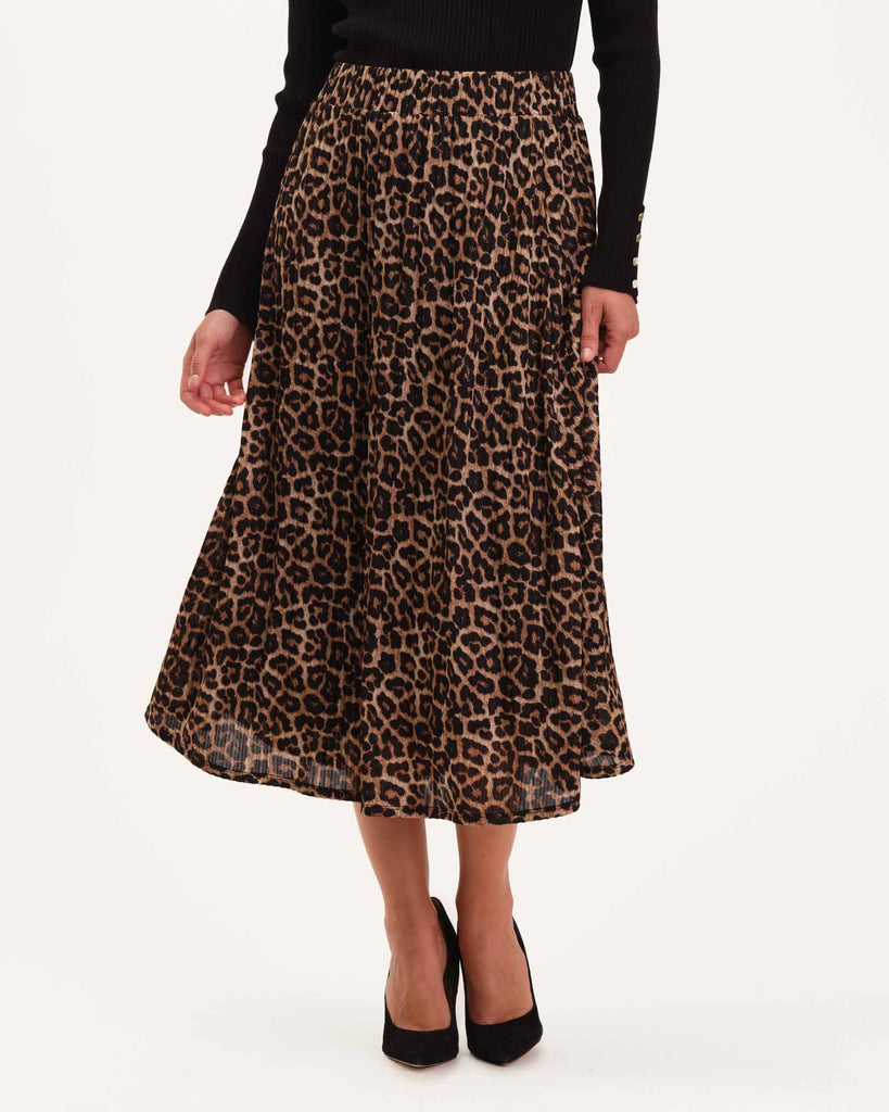 Lined Pull-On Knit Rib Print Skirt, Cheetah Print | Philosophy