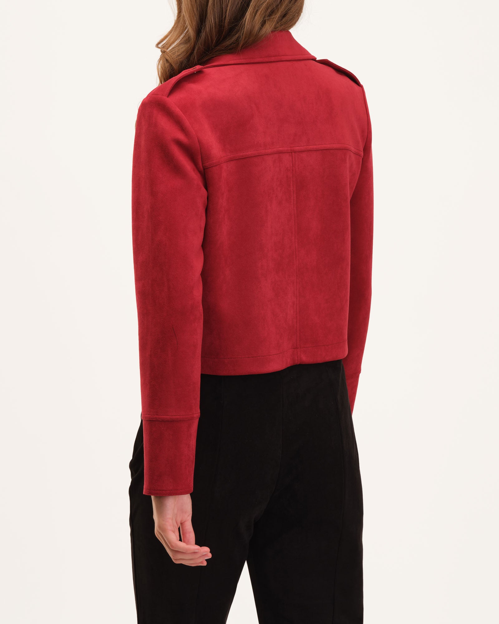 Red faux suede moto jacket sale