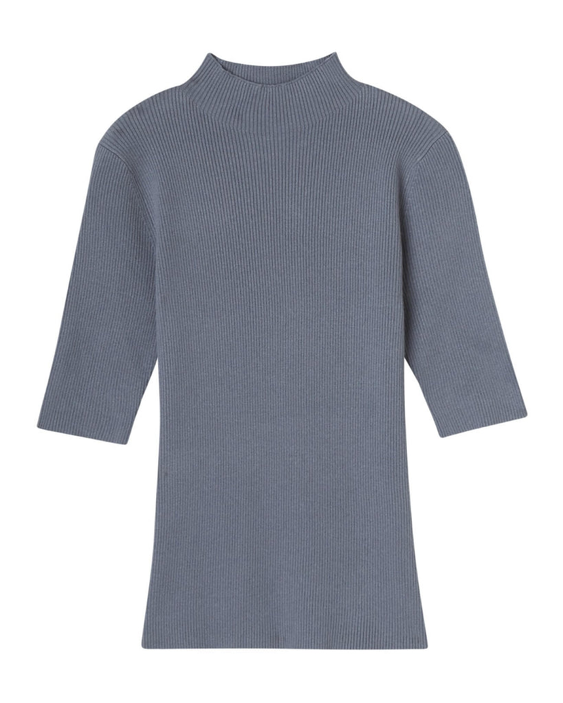 Funnel Neck Elbow Sleeve Pullover Sweater, Petrol Blue | Philosophy