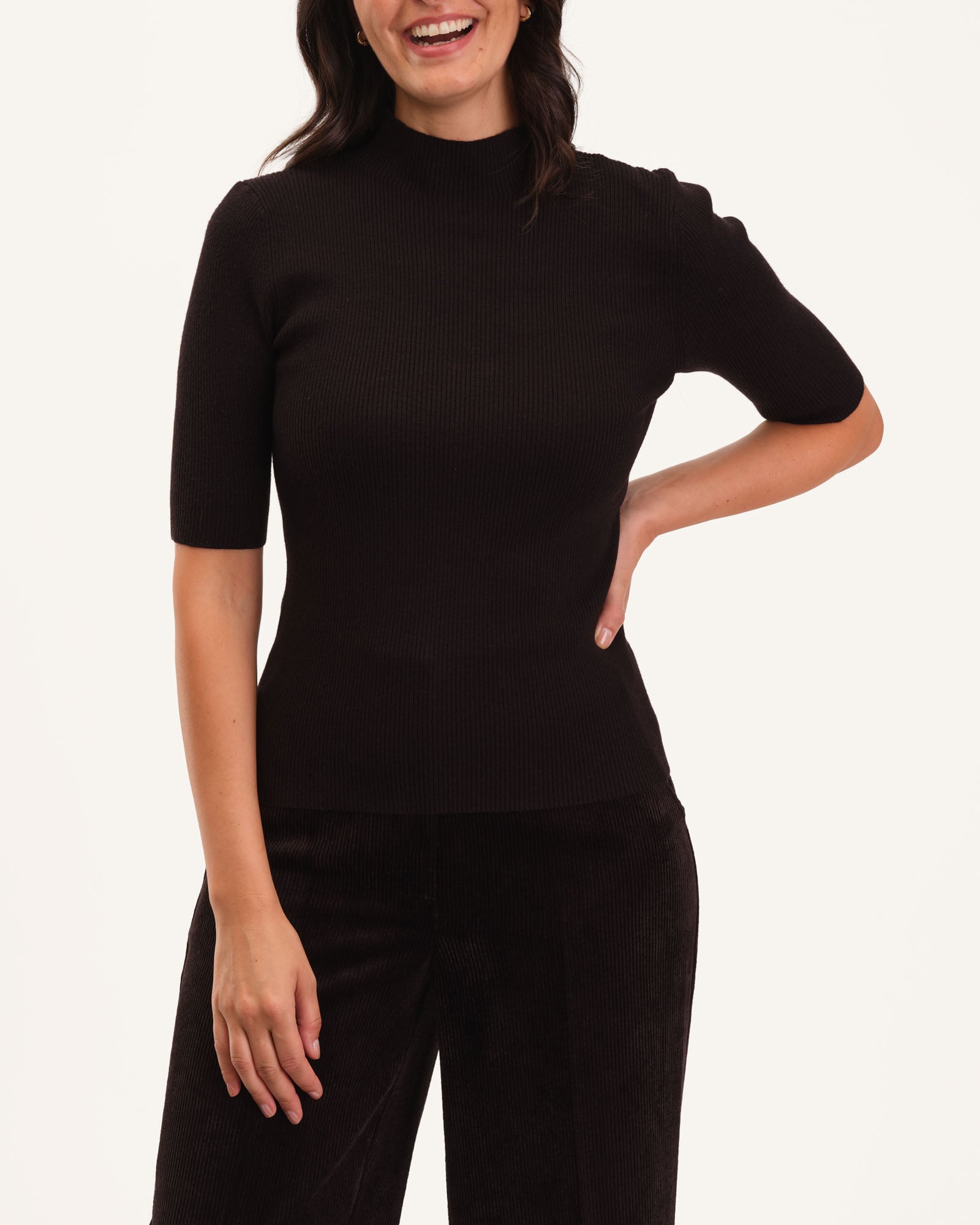 Funnel Neck Elbow Sleeve Pullover Sweater, Black | Philosophy