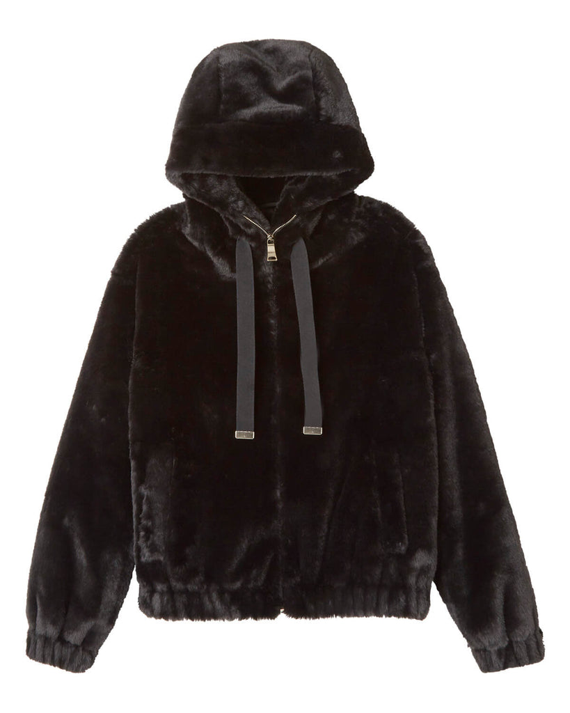 Faux Fur Front Zip Hoodie Jacket, Black | Philosophy