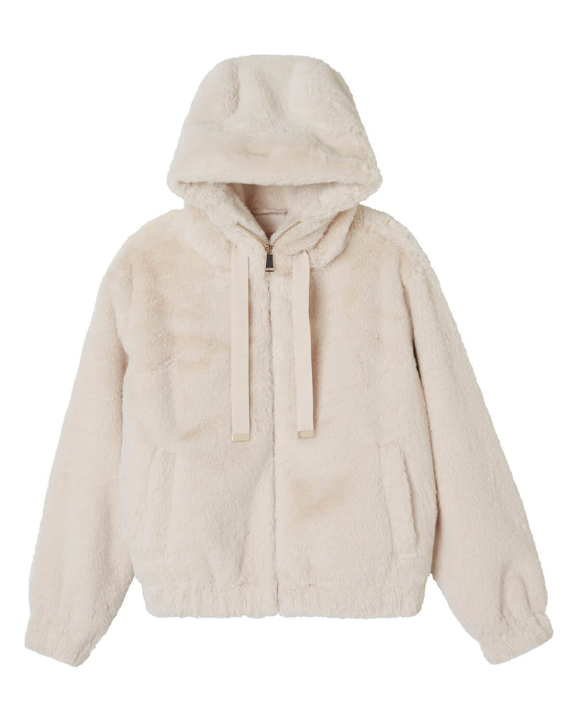 Faux Fur Front Zip Hoodie Jacket, Cream | Philosophy
