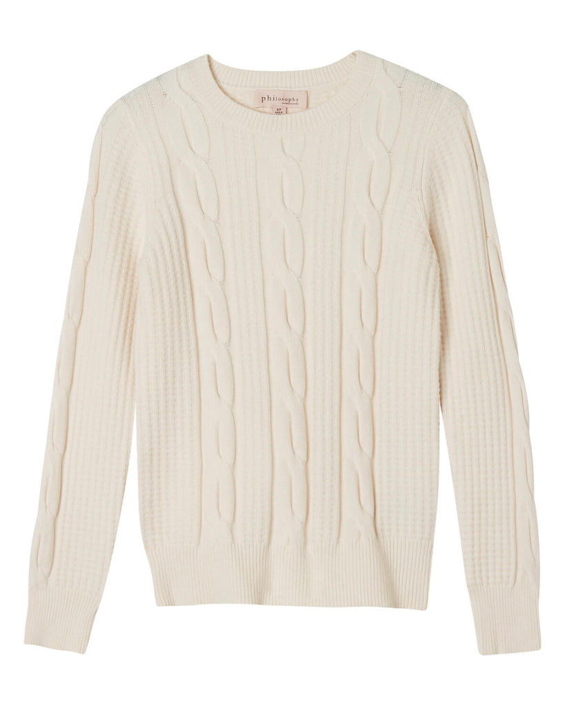 Crew Neck Cable-Knit Pullover , Soft Beige| Philosophy