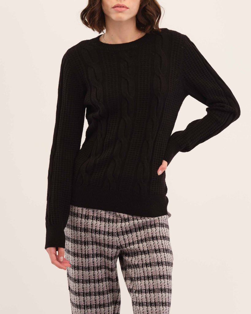 Crew Neck Cable-Knit Pullover, Black | Philosophy