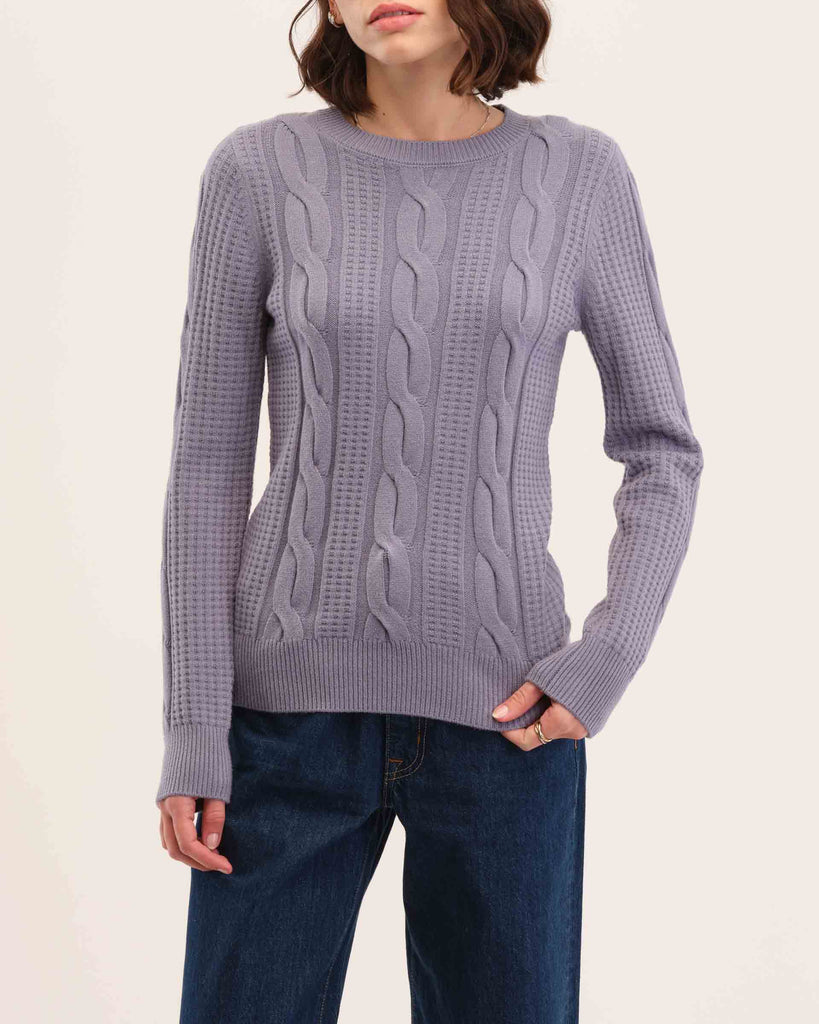 Crew Neck Cable-Knit Pullover, Wedgewood Blue | Philosophy