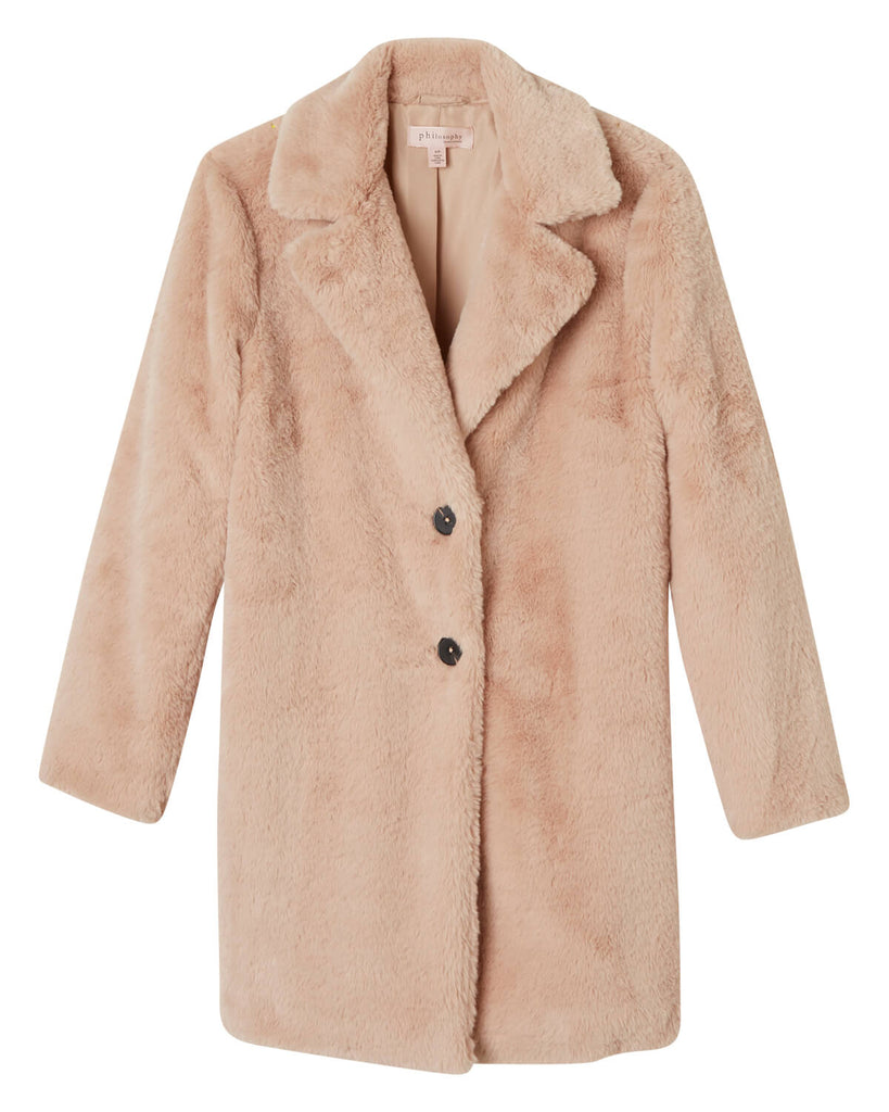 Faux Fur Button Coat, Soft Camel | Philosophy