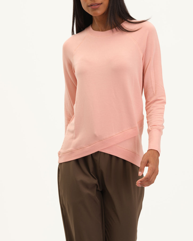 Overlapping Hem Crew Neck French Terry Top, Nude Pink | Workshop