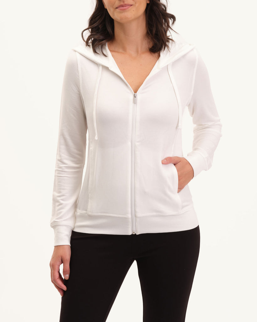 Front Zip French Terry Hoodie, White Star | Workshop