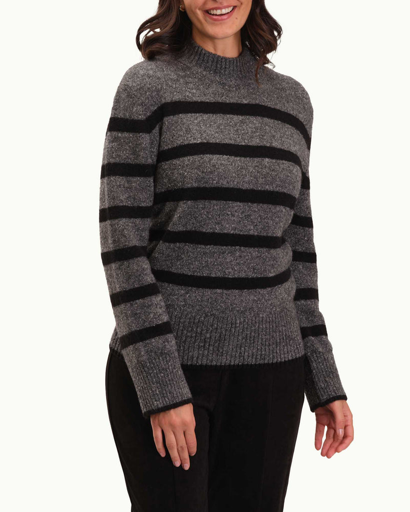 Mock Neck Striped Sweater, Grey/Black | Workshop