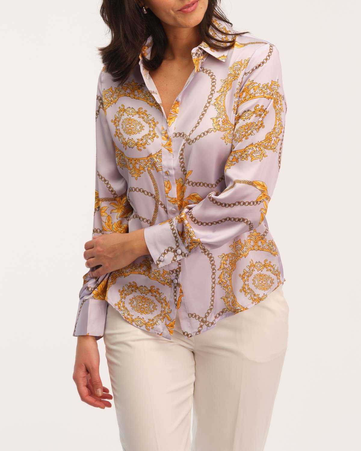 Shop Industry Women's Lilac Print Button Down Blouse | JANE + MERCER