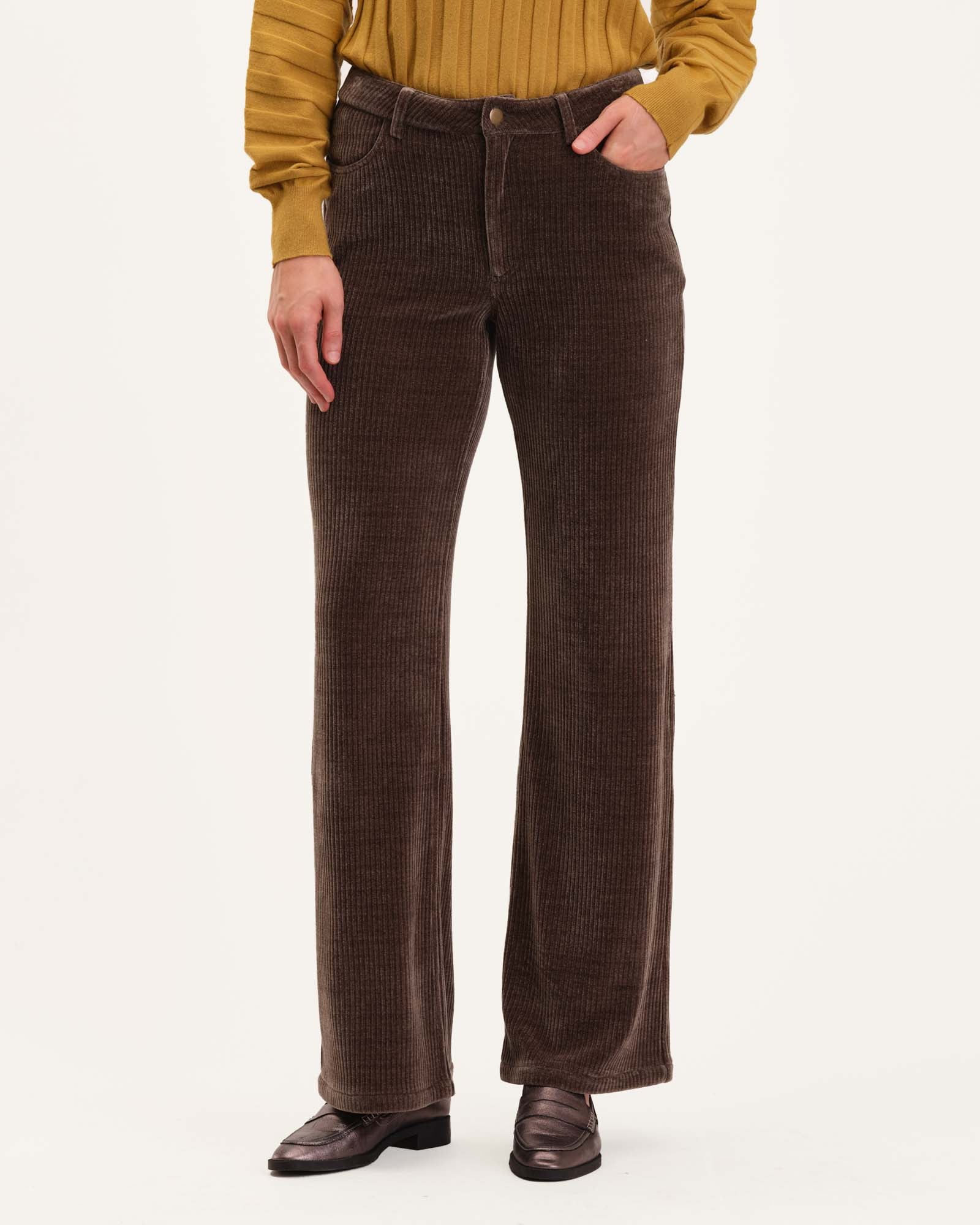 Slim Fit Fly Front Flared Pant | Industry | JANE + MERCER