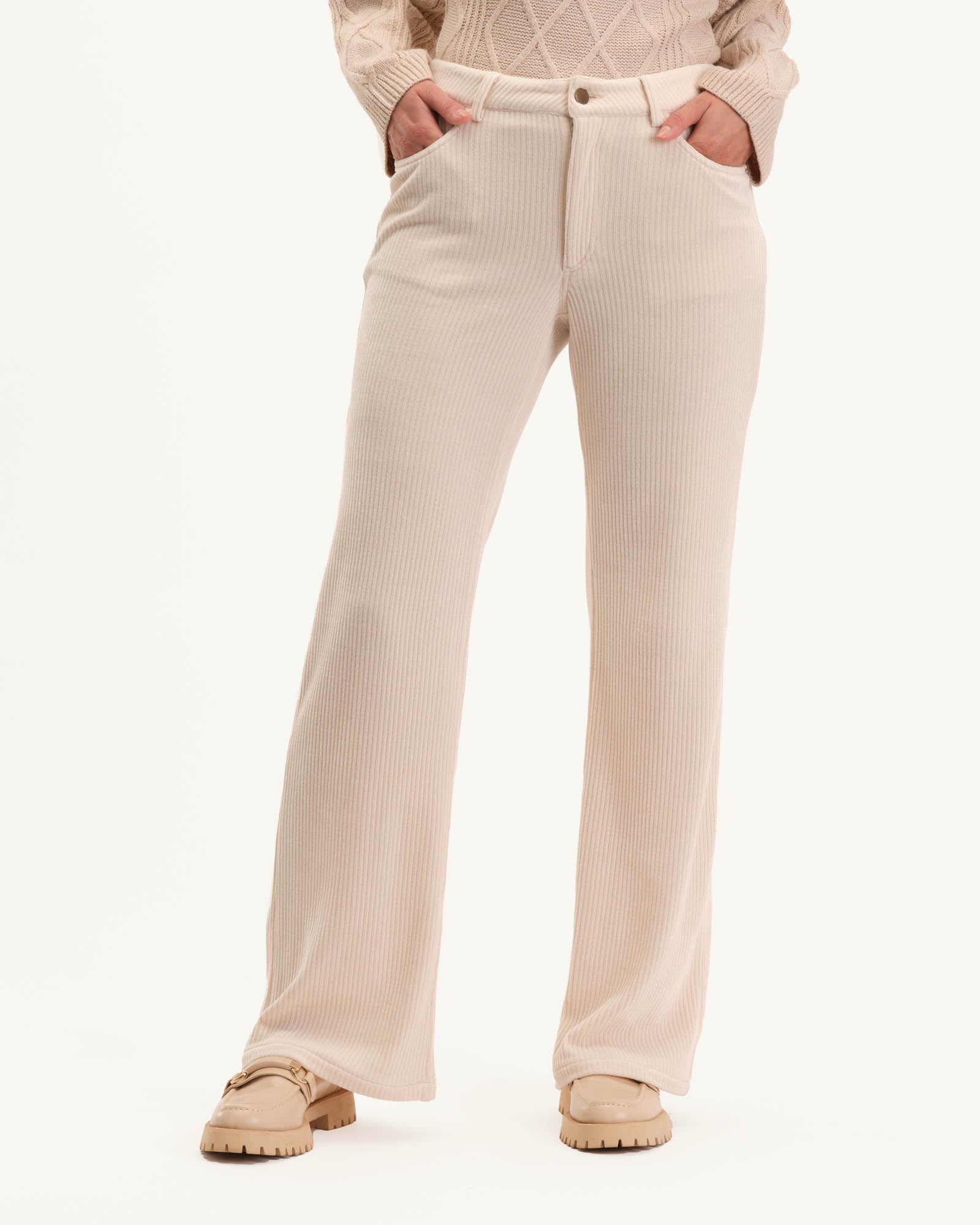 Wide Leg Fly Front Flared Pant, Vanilla | Industry