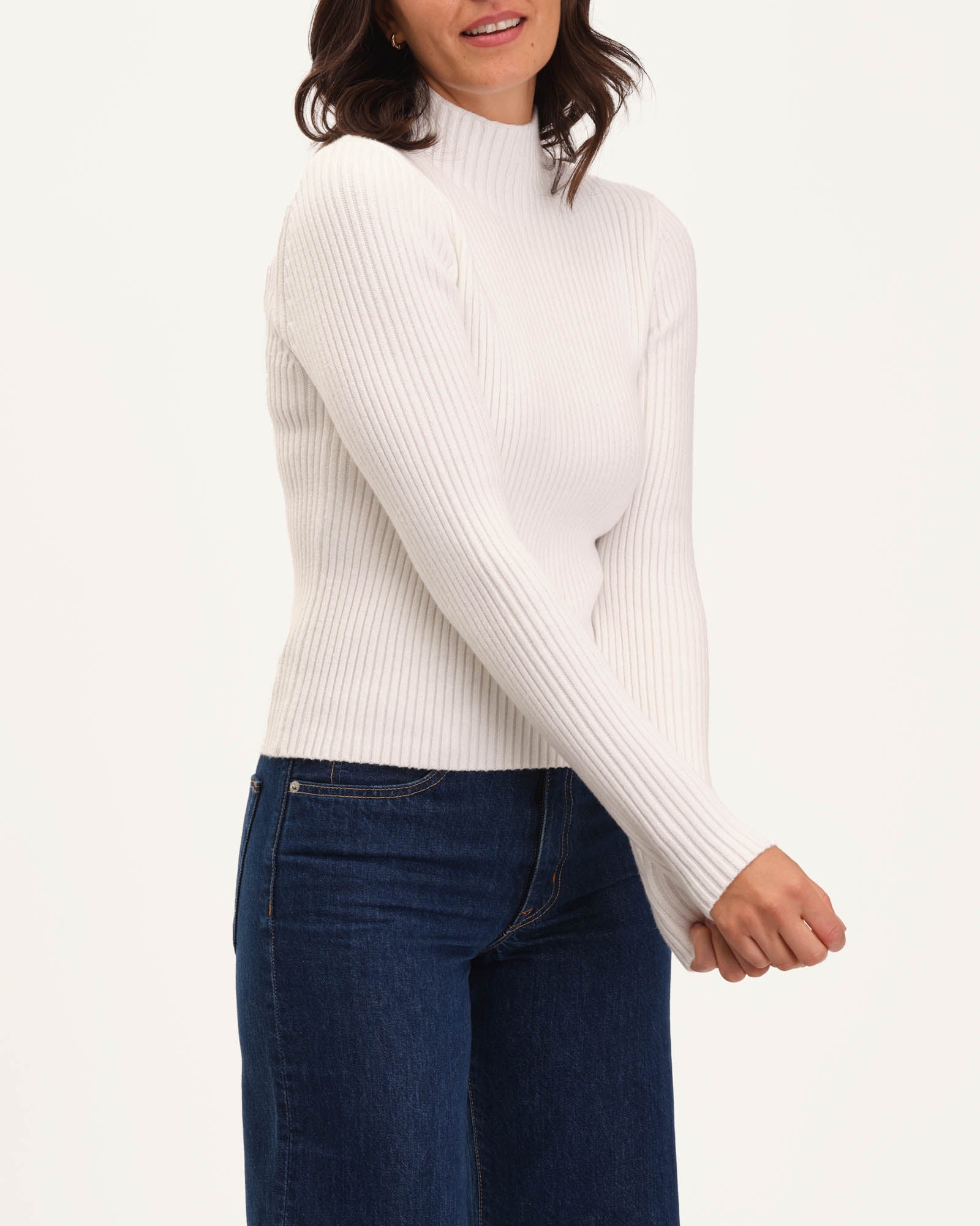 Viscose Blend Ribbed Mock Neck Sweater | Industry | JANE + MERCER