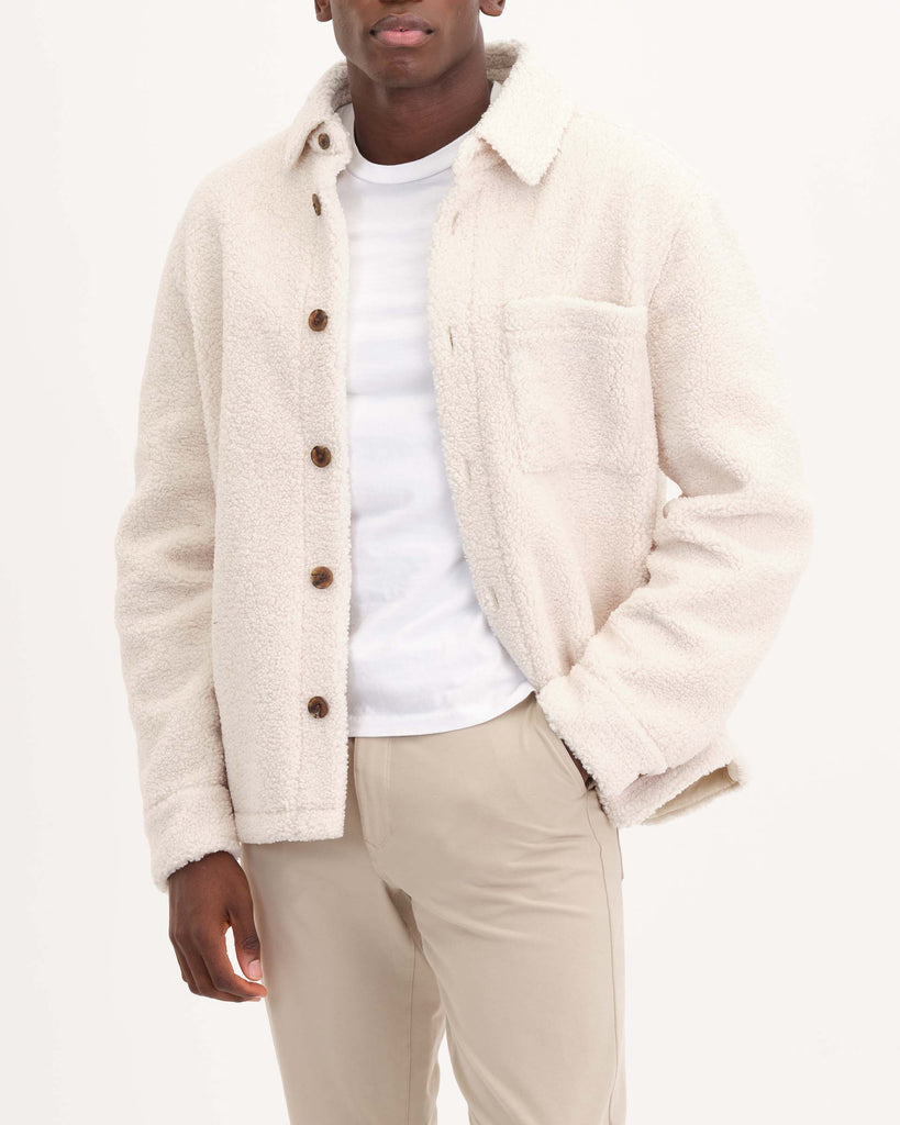 Men's Button Down Collared Fleece Jacket, Ivory | Industry Men's