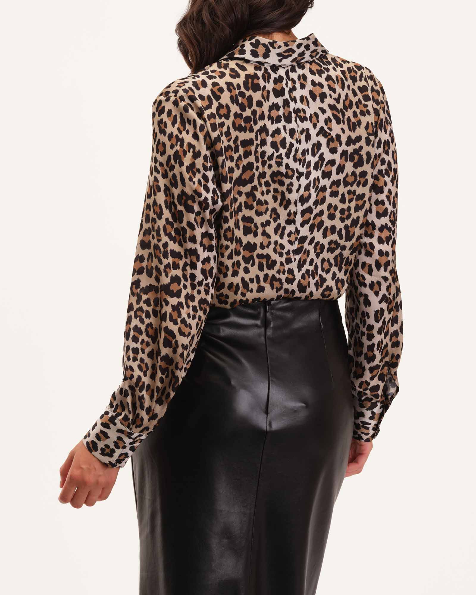 Long Sleeve Satin Tiger Print Shirt