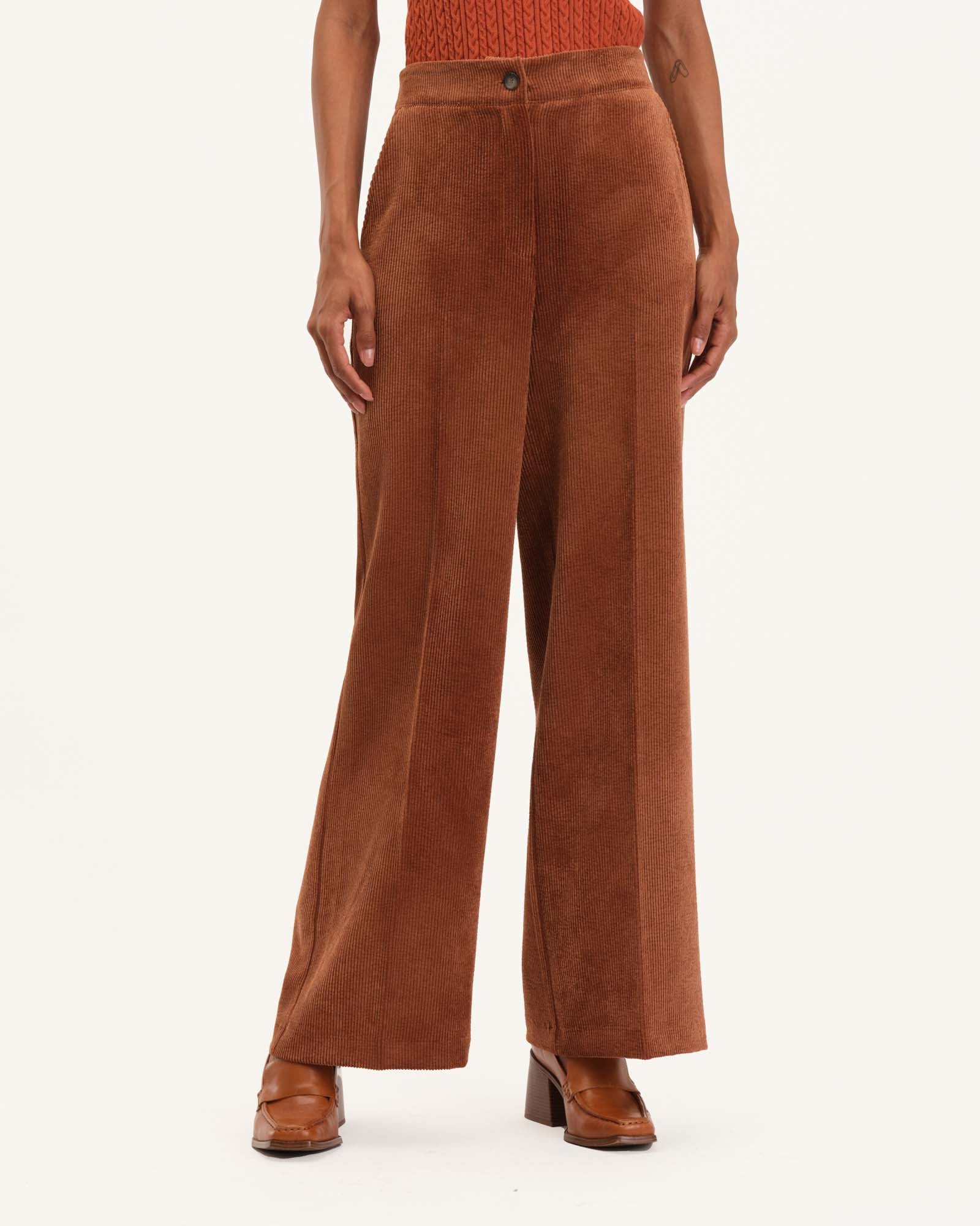 Button Front Wide Leg Corduroy Pant, Henna | Industry