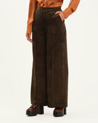 Button Front Wide Leg Corduroy Pant, Olive | Industry