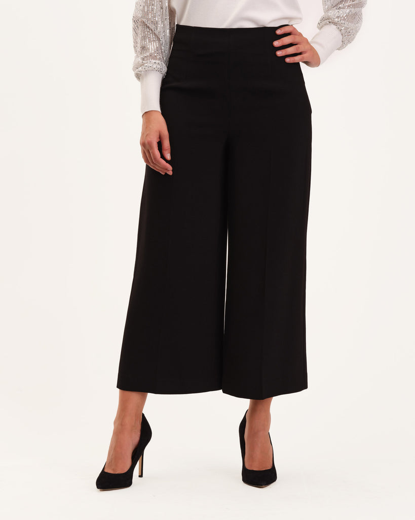 Side-Zip Woven Crepe Culottes, Black | Industry