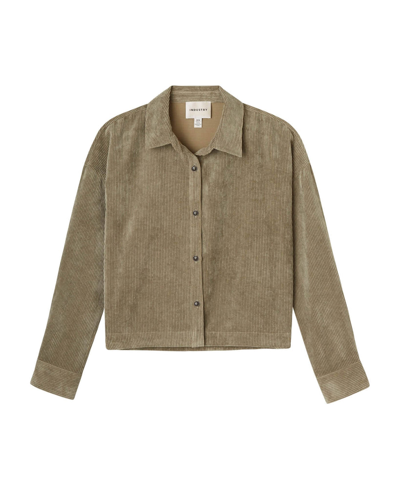 Button Front Corduroy Shirt Jacket, Olive | Industry