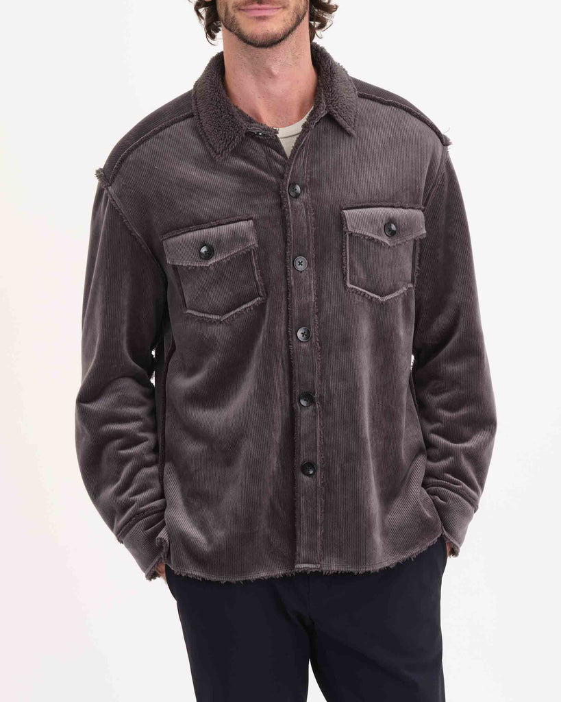 Men's Button Down Collared Corduroy Sherpa Shacket, Charcoal | Industry Men's