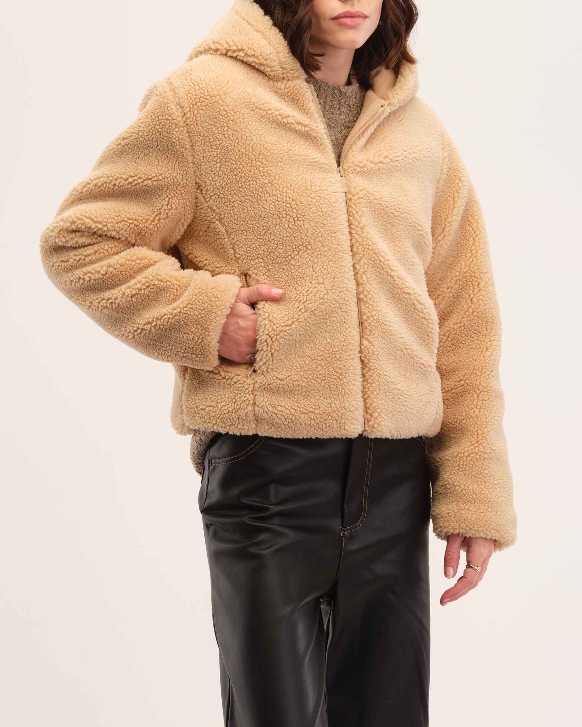 Cropped hooded outlet teddy jacket