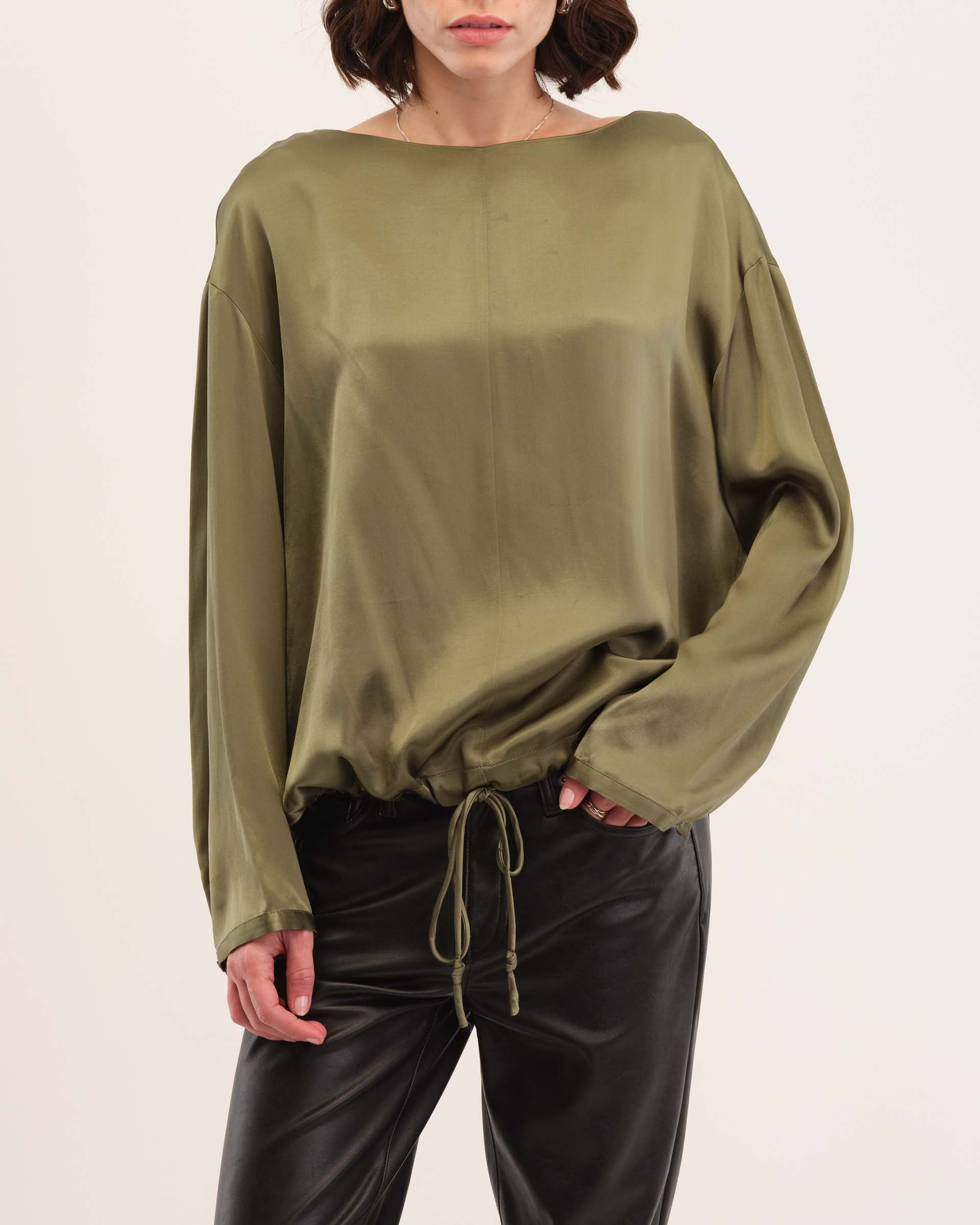 Satin turtleneck outlet blouse