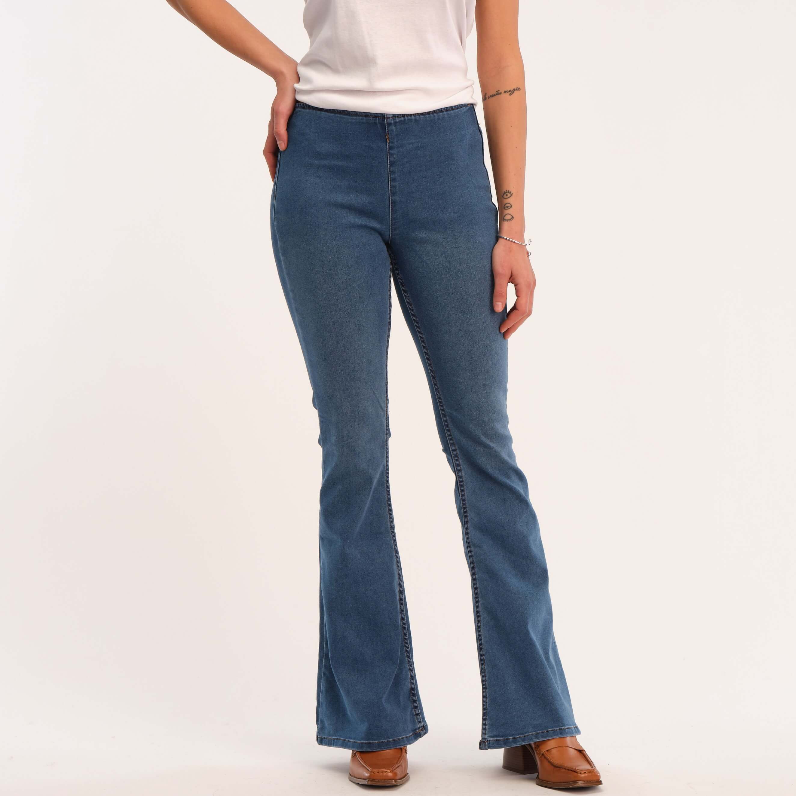 Penny pull on flare fashion jeans long