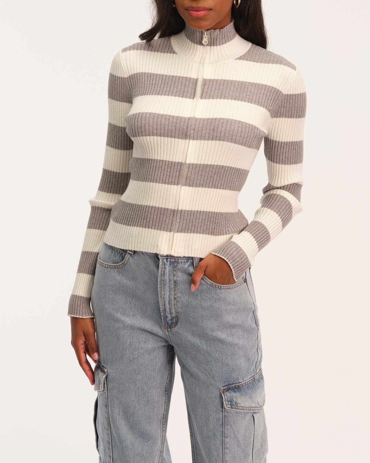 Industry Women's Striped Turtleneck Zip Sweater | JANE + MERCER