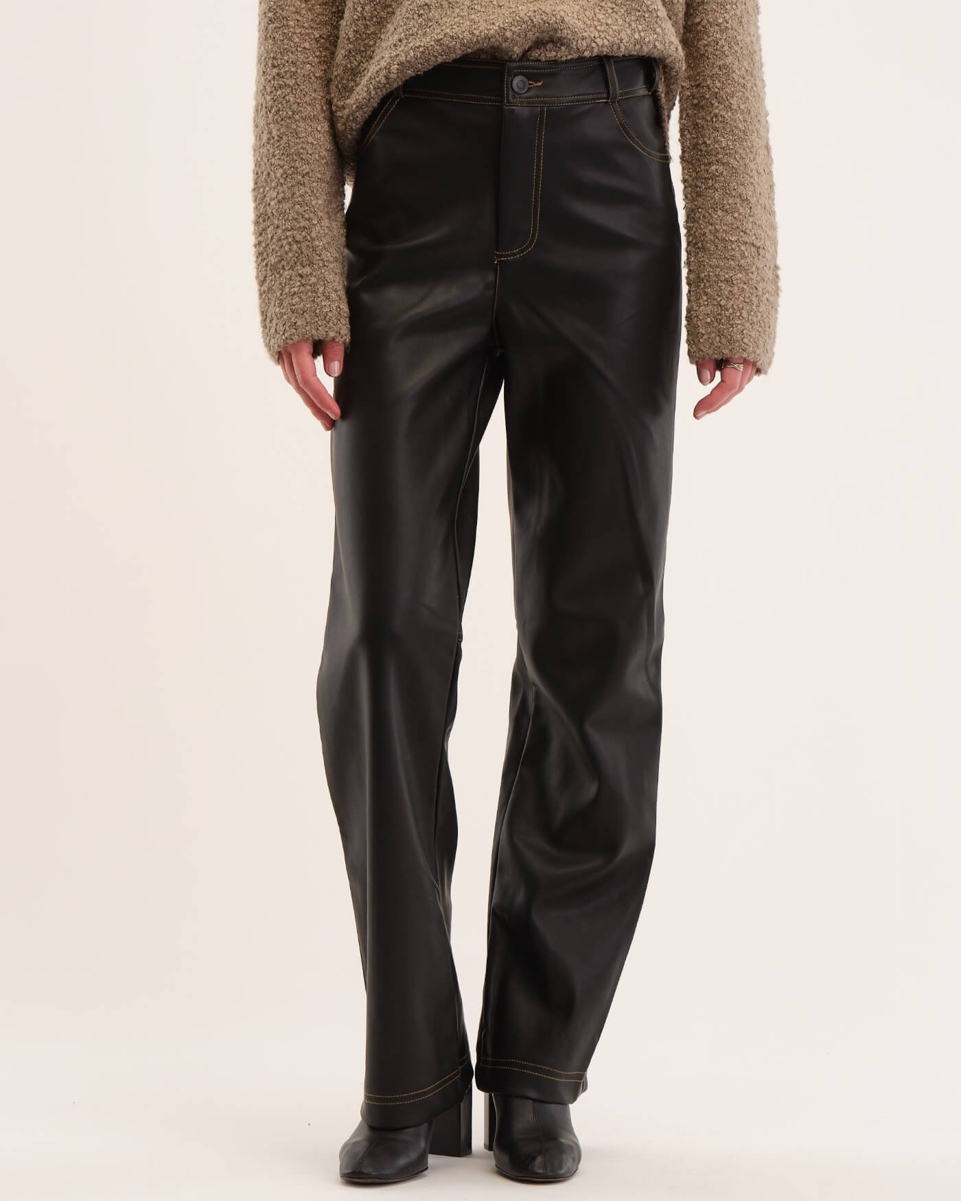 Trousers | Faux Leather 5 Pocket Straight Trousers | Warehouse | Straight  trousers, Going out trousers, Leather trousers outfit