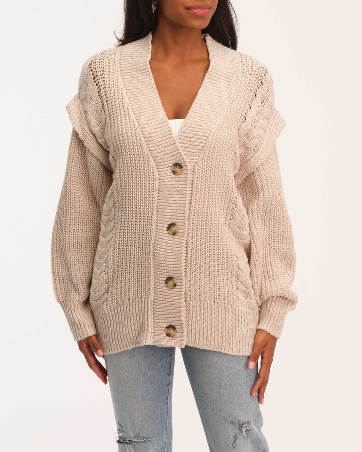 For The Republic Women's Oversized Cable Knit Cardigan | JANE + MERCER