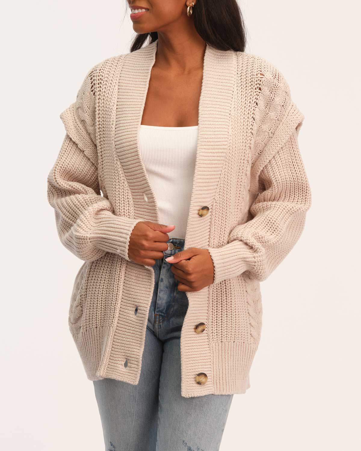 Shop For The Republic Women's V-Neck Cable Knit Cardigan | JANE + MERCER