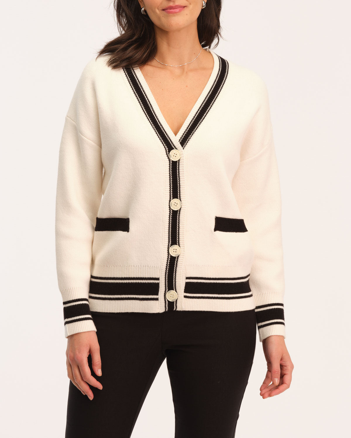 Shop For The Republic Women's V-Neck Contrast Tipped Cardigan | JANE + MERCER