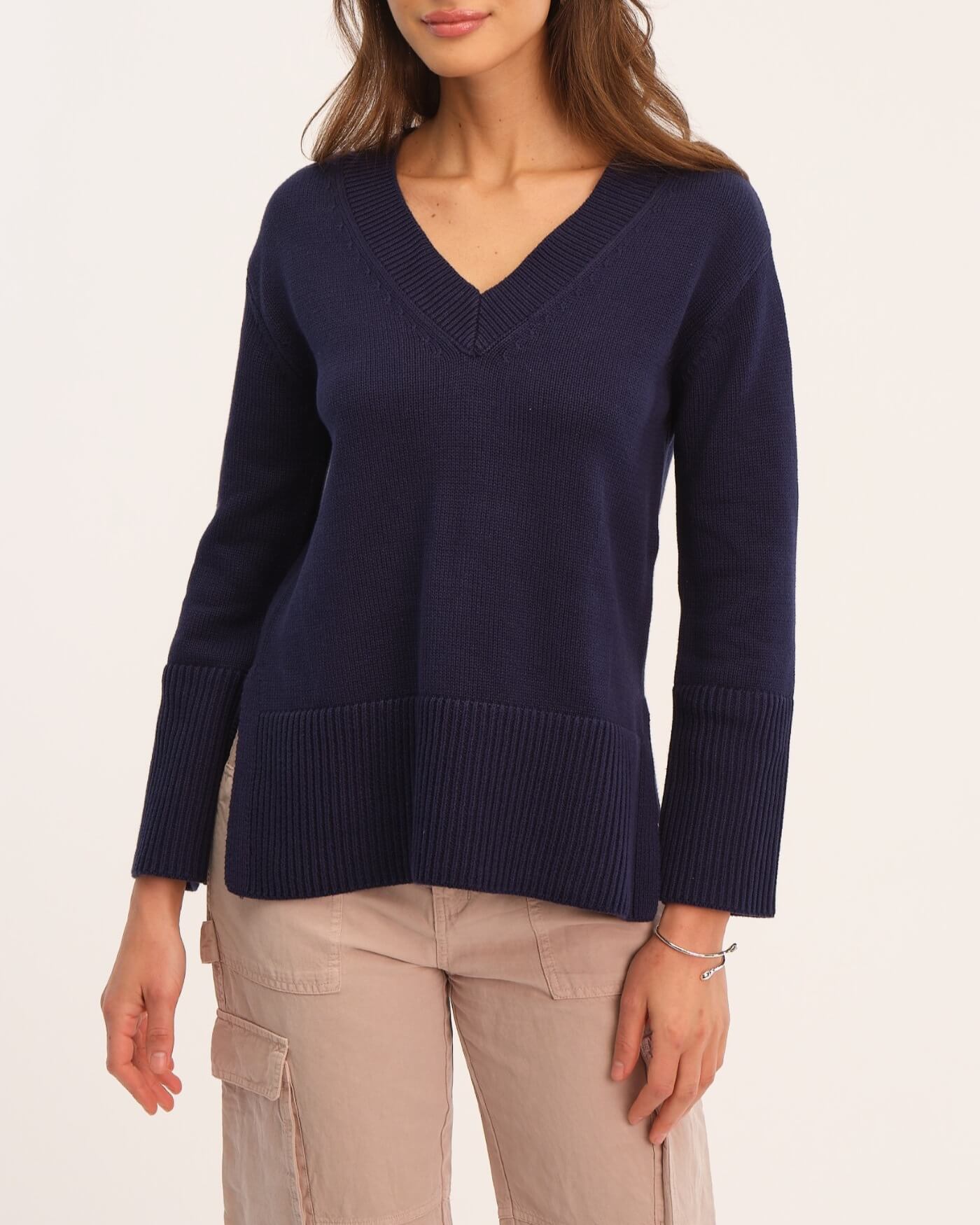 For The Republic Women's V-Neck Pullover Sweater with Side Vents | JANE + MERCER