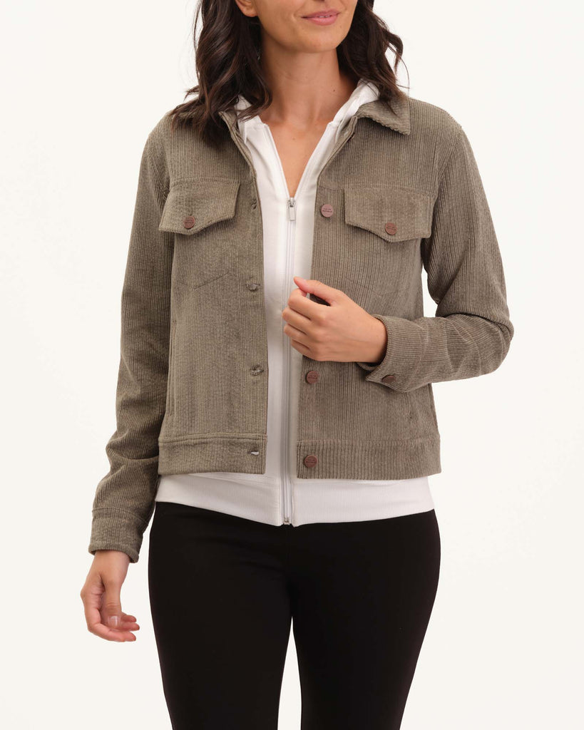Slim Fit Irregular Corduroy Shirt Jacket, Olive | For The Republic