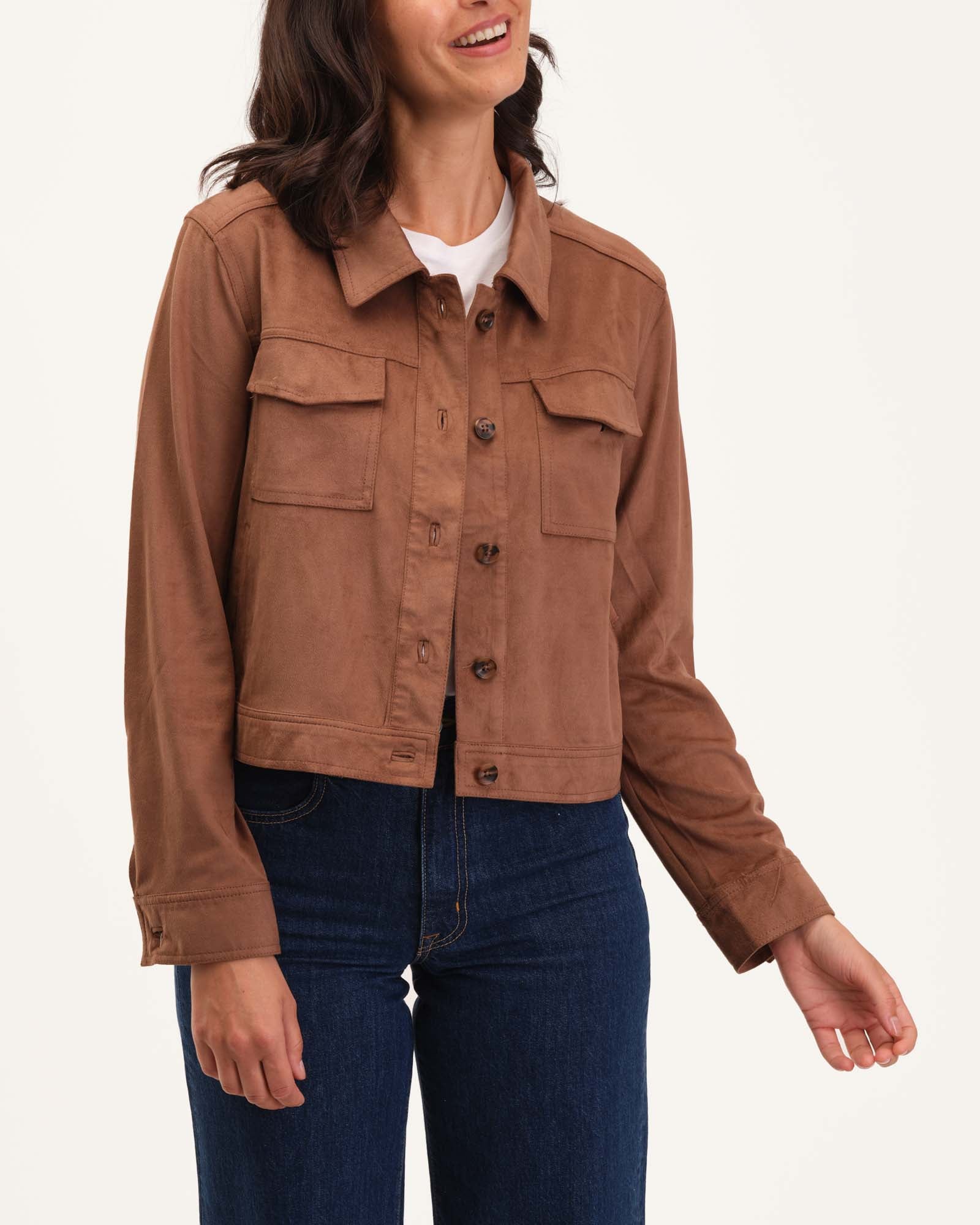 Shop Faux Suede Collared Jacket | For The Republic | JANE + MERCER