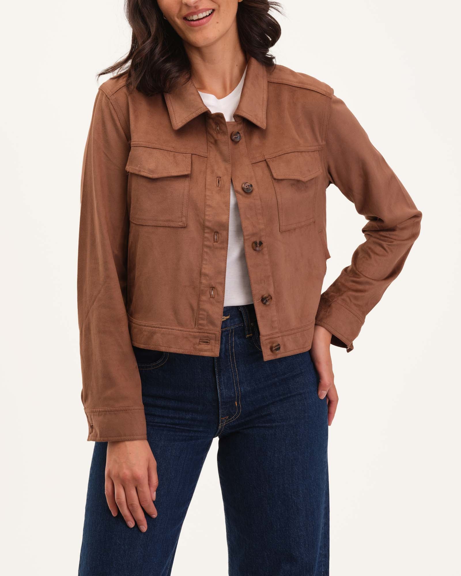 Faux Suede Collared Jacket, Toasted Almond | For The Republic