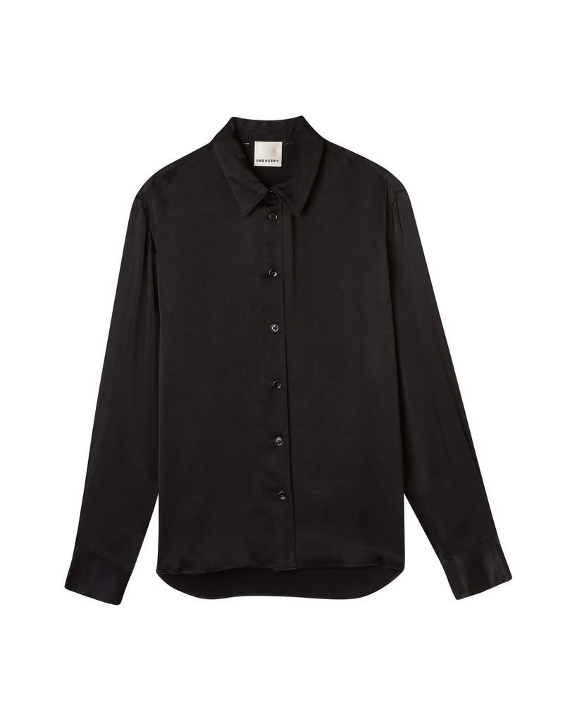 Satin High-Low Hem Shirt, Black | Industry