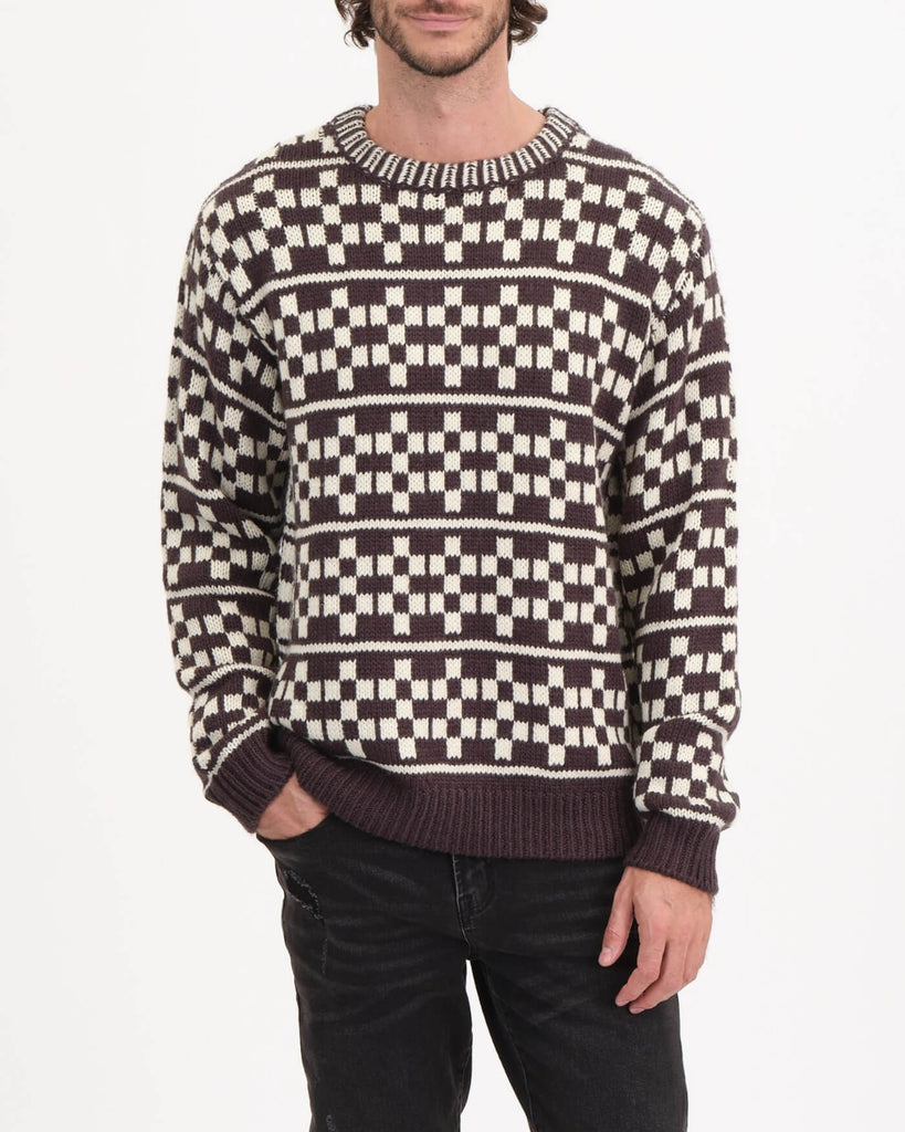 Men's Crew Neck Checkerboard Knit Sweater | Truth