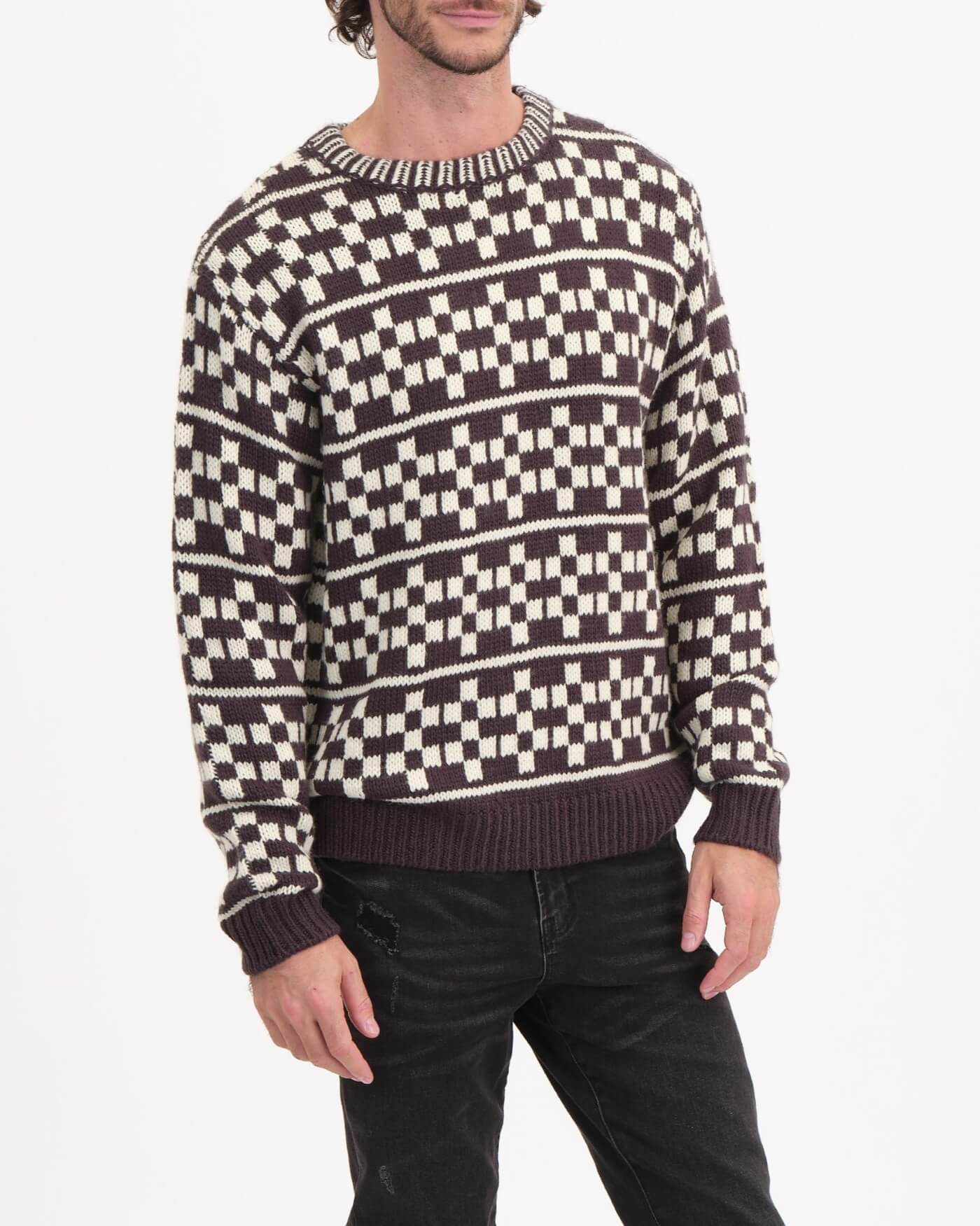 Shop Men's Crew Neck Checkerboard Knit Sweater | Truth | JANE + MERCER