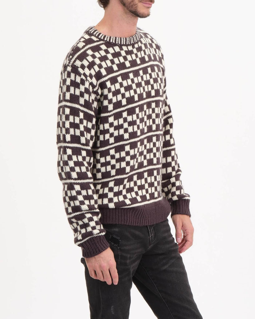 Men's Crew Neck Checkerboard Knit Sweater | Truth