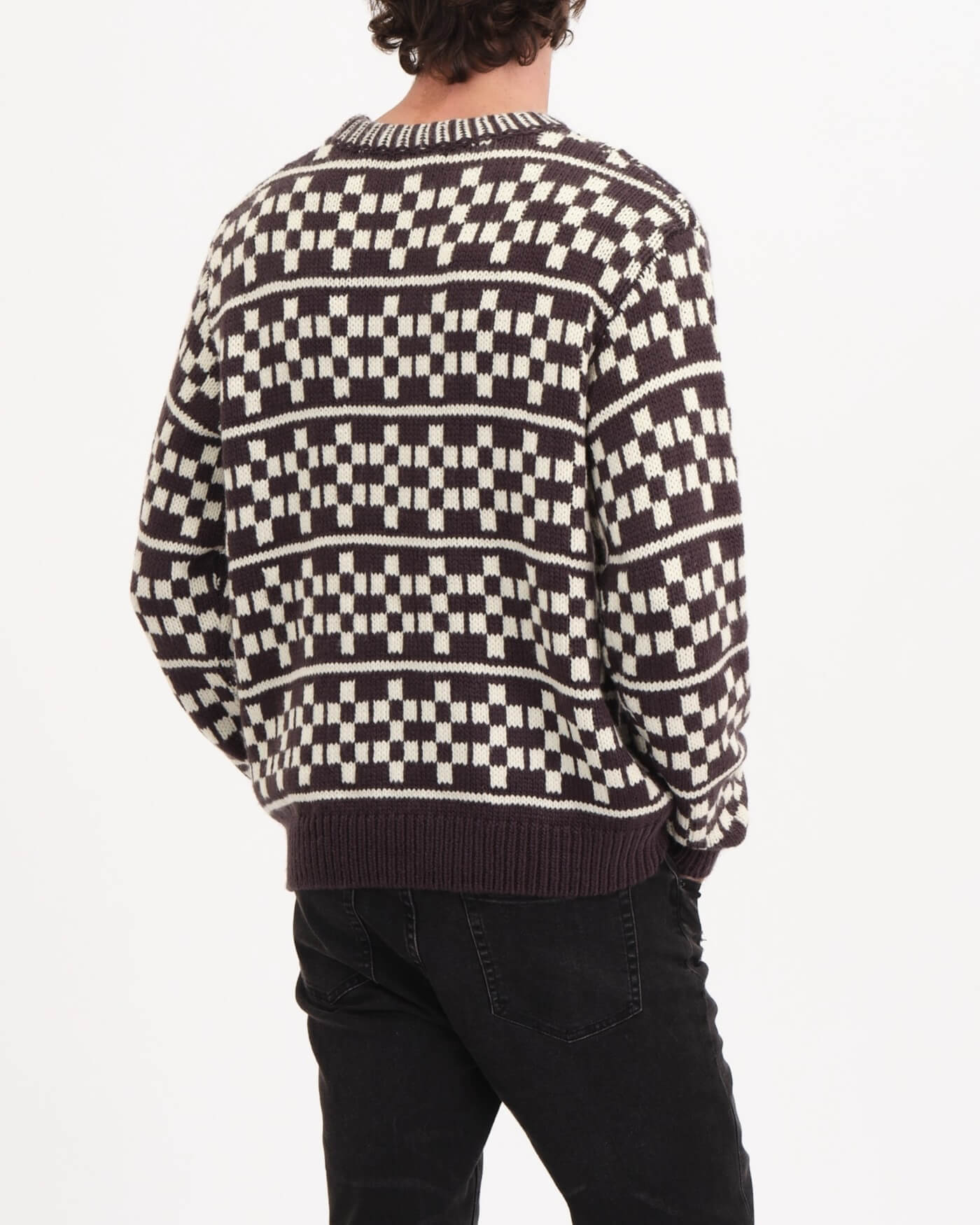 Men's Crew Neck Checkerboard Knit Sweater | Truth | JANE + MERCER