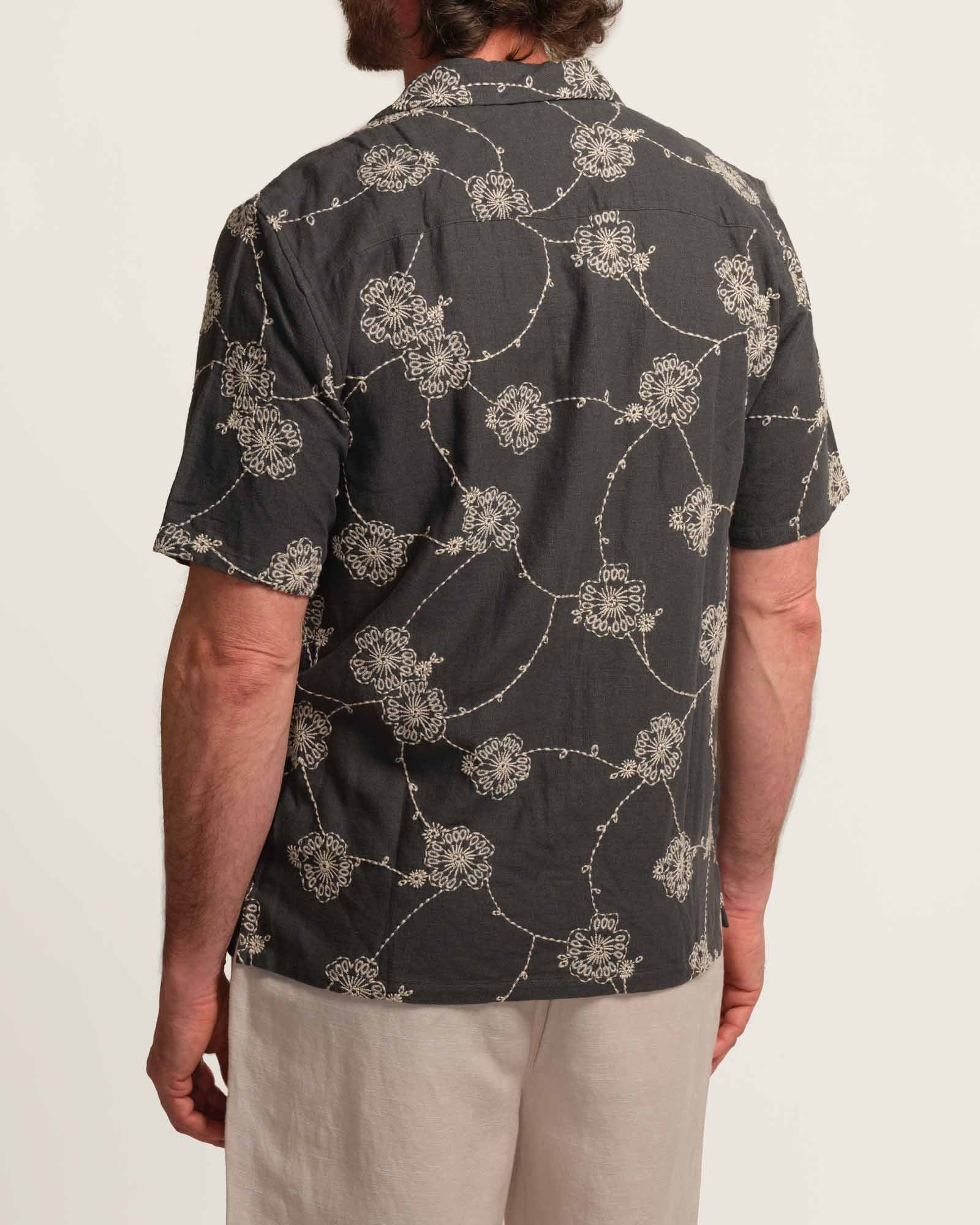 Shop Truth Men's Heather Grey Floral Embroidered Camp Shirt | JANE + MERCER